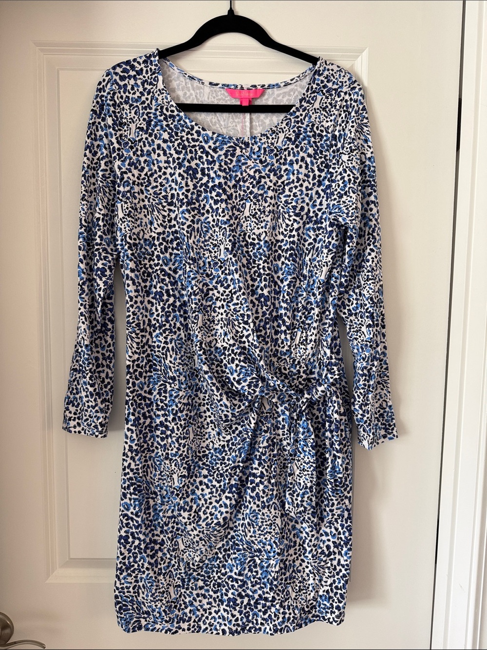 New with Tags! Lilly Pulitzer Blue Leopard Print Tie-Waist Dress - Women